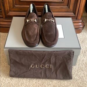 gucci horsebit loafers brown suede